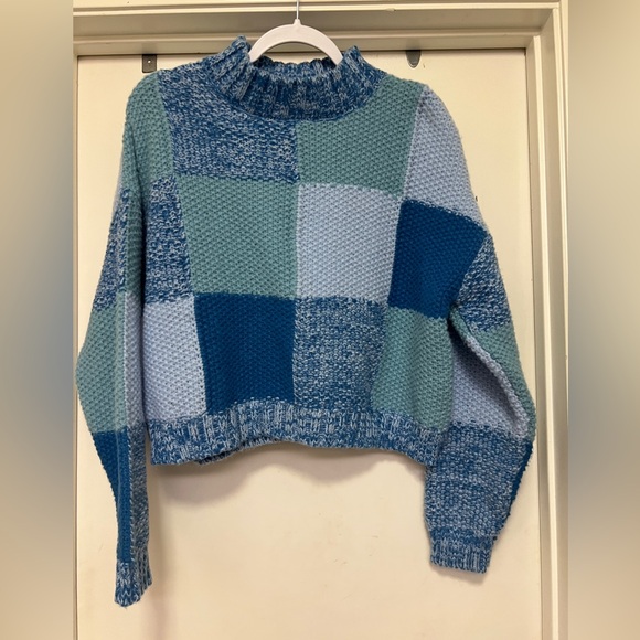 Cotton On blue/green patchwork sweater - size L - Picture 1 of 5